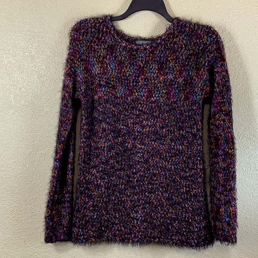 Ny Collection Sweater Fuzzy Soft Multi-Color Black Pink Pullover Long Sleeve